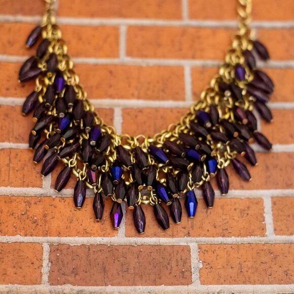 Vintage Purple Dangling Stones Gold Tone Bib Necklace by Liz Claiborne - W24 - Picture 1 of 3
